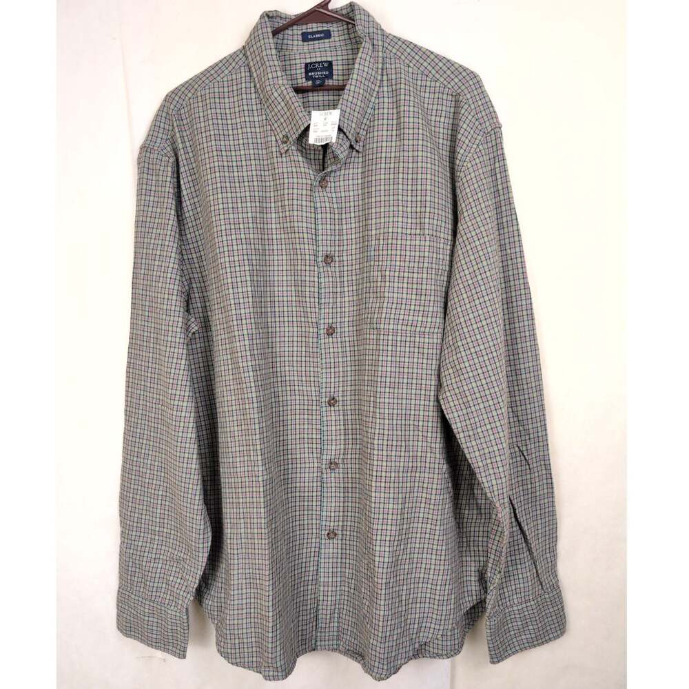 New J.Crew Brushed Twill green plaid button up shirt Size XL Preppy Classic
